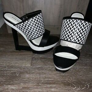 Shoe Republic LA Black/White Wedge Heels
